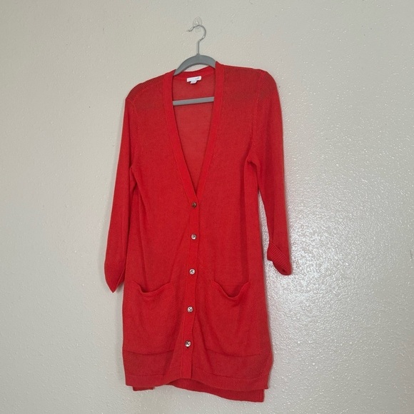 J. Jill Bright Coral Orange Linen Button Cardigan - Picture 6 of 6